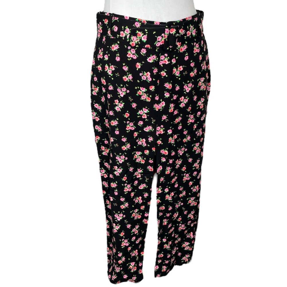 Zara Floral Maxi Slit Belted Skirt Black Pink Size Large